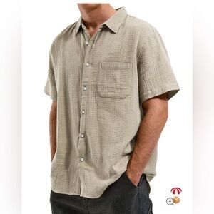 Men’s Wrinkled Texture Pocket Short Sleeve Shirt